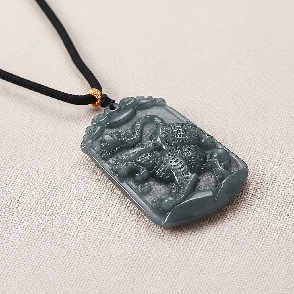 Natural Type A Jadeite Jade Stone Zodiac Tiger Necklace with Cotton Thread (Size 26 Adjustable) 60.00 Ct.