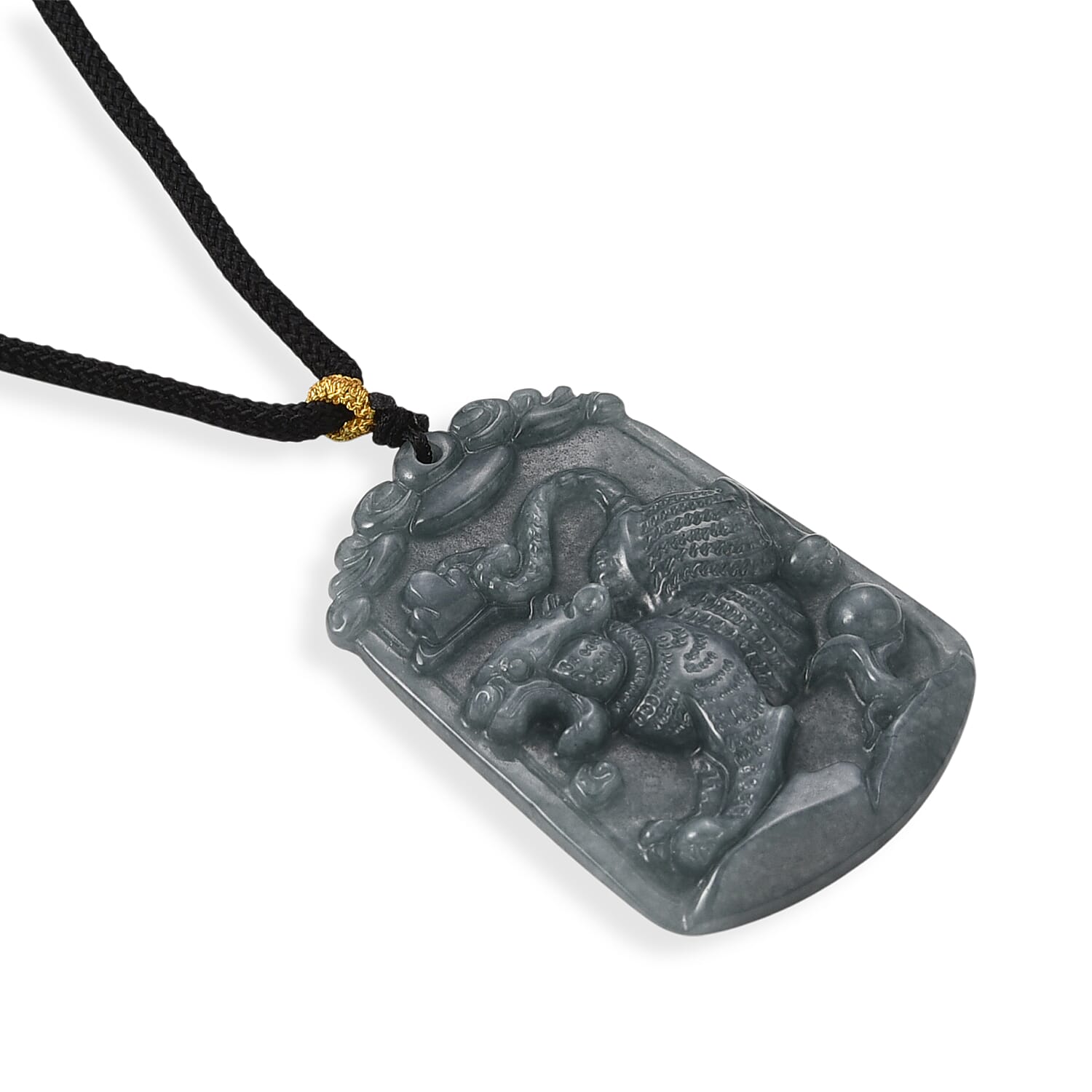 Natural Type A Jadeite Jade Stone Zodiac Tiger Necklace with Cotton Thread (Size 26 Adjustable) 60.00 Ct.