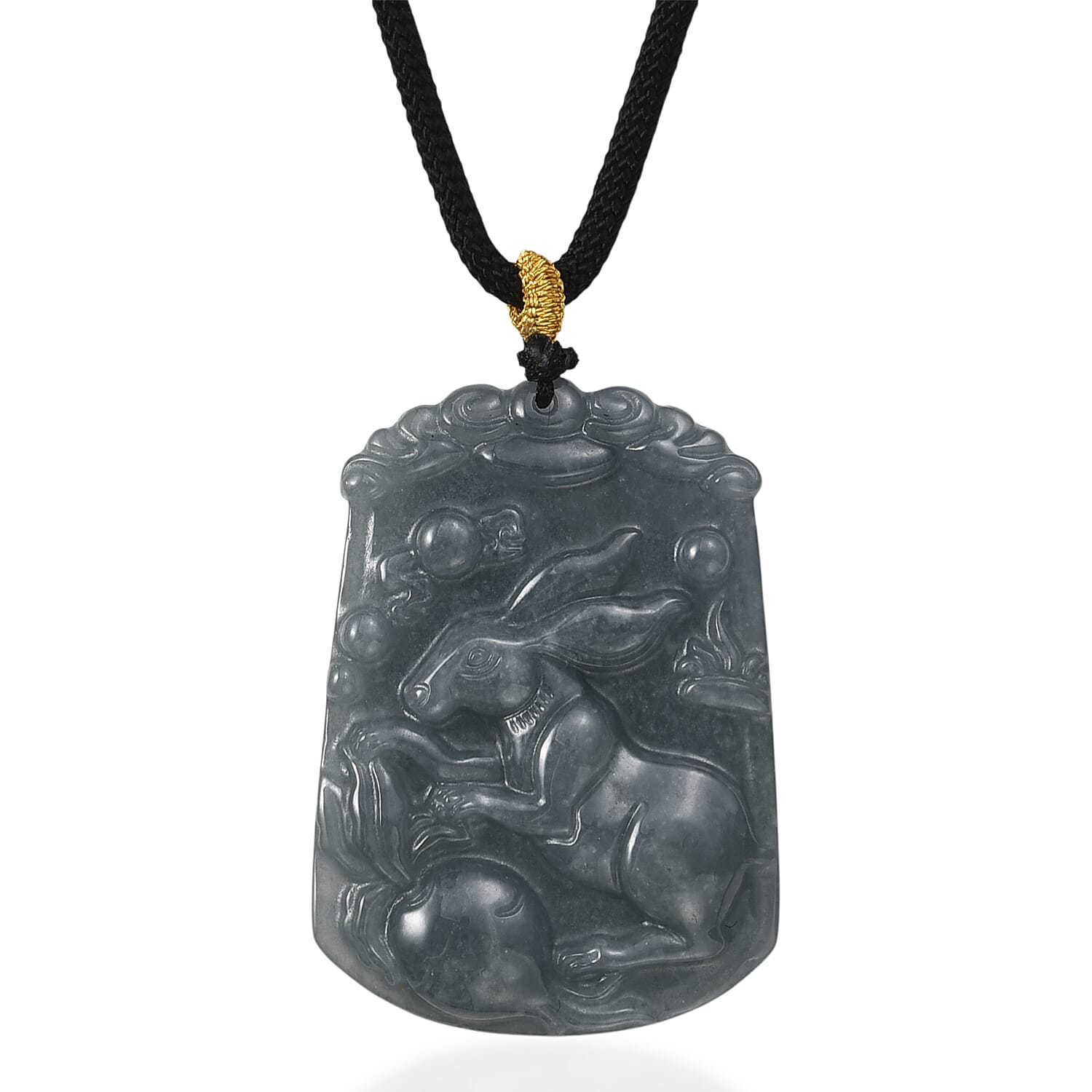 Natural Type A Jadeite Jade Stone Zodiac Rabbit Necklace with Cotton Thread (Size 26 Adjustable) 60.000  Ct.
