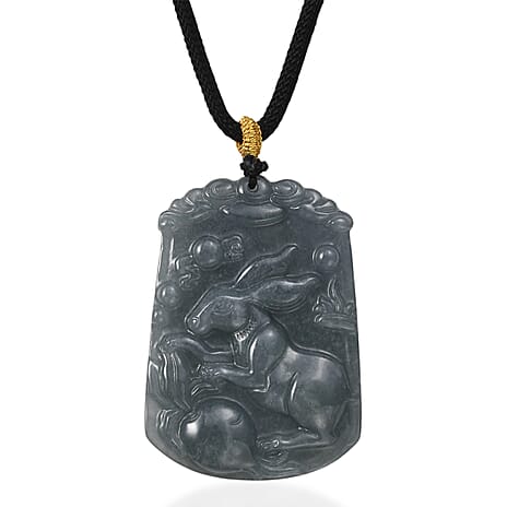 Natural Type A Jadeite Jade Stone Zodiac Rabbit Necklace with Cotton Thread (Size 26 Adjustable) 60.000  Ct.