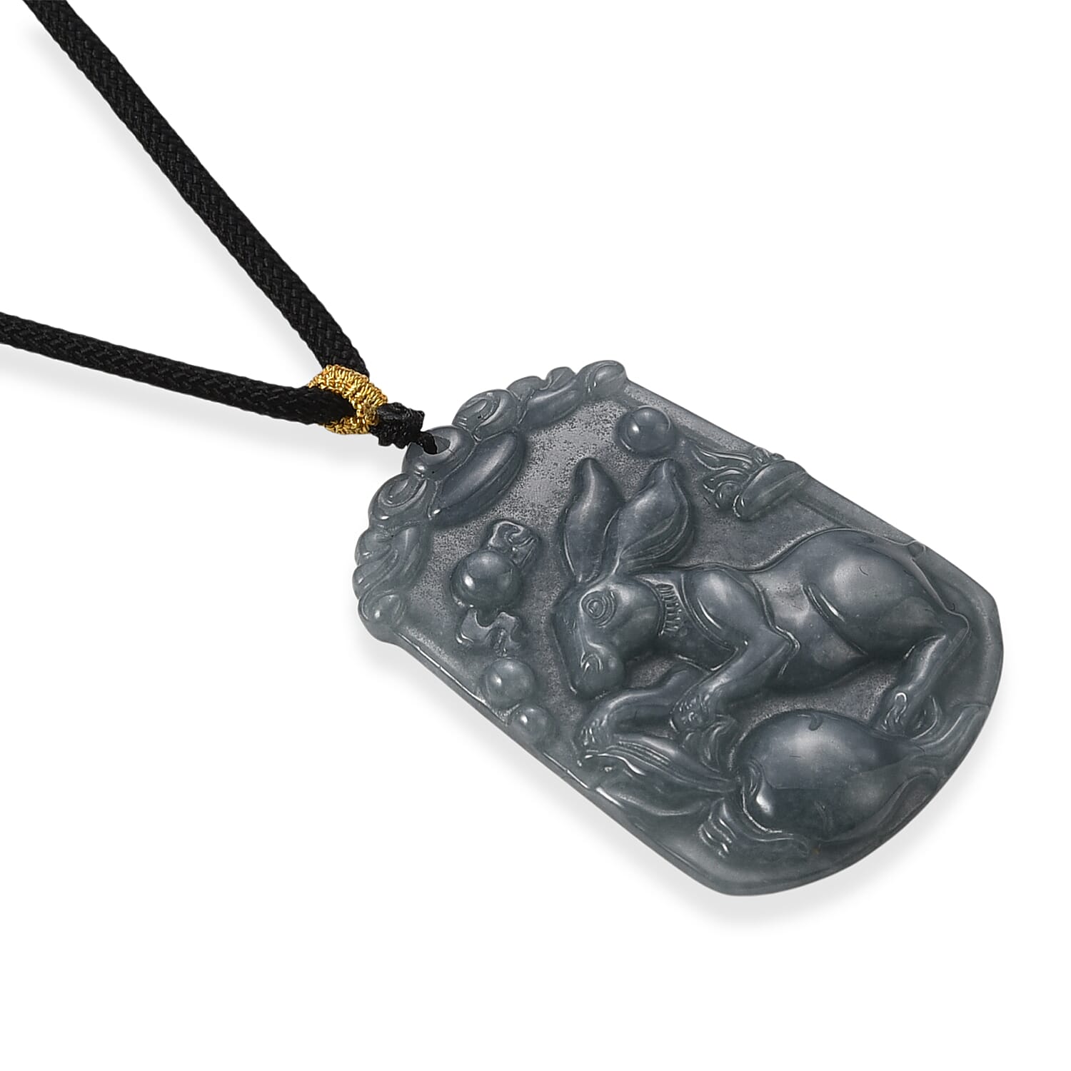 Natural Type A Jadeite Jade Stone Zodiac Rabbit Necklace with Cotton Thread (Size 26 Adjustable) 60.000  Ct.