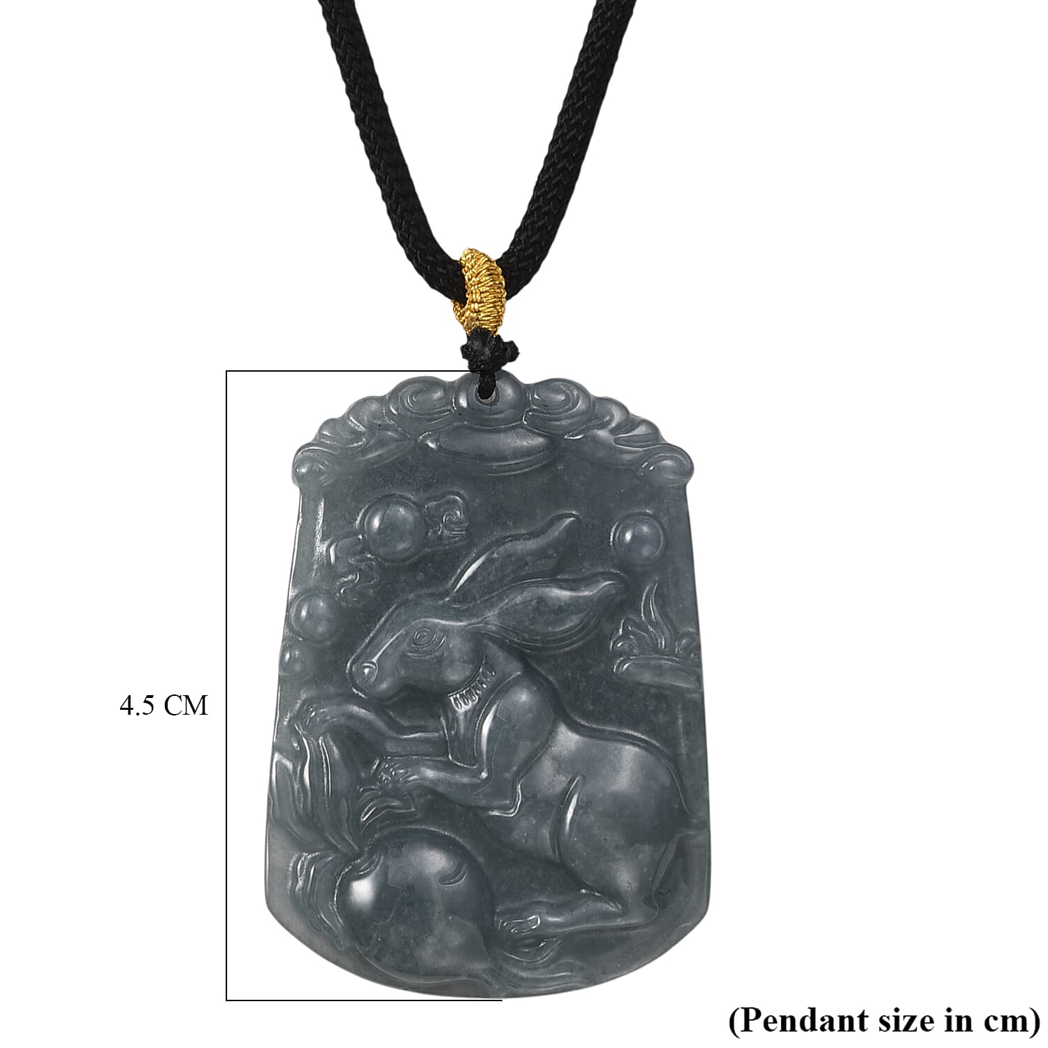 Natural Type A Jadeite Jade Stone Zodiac Rabbit Necklace with Cotton Thread (Size 26 Adjustable) 60.000  Ct.
