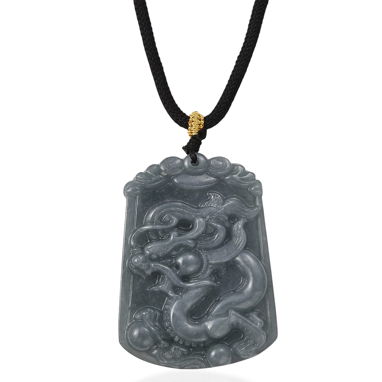 Natural Type A Jadeite Jade Stone Zodiac Dragon Necklace with Cotton Thread (Size 26 Adjustable) 60.00 Ct.