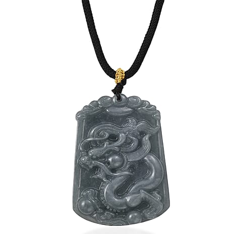 Natural Type A Jadeite Jade Stone Zodiac Dragon Necklace with Cotton Thread (Size 26 Adjustable) 60.00 Ct.