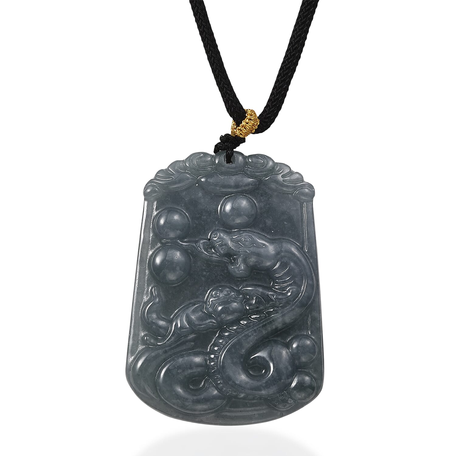 Natural Type A Jadeite Jade Stone Zodiac Snake Necklace with Cotton Thread (Size 26 Adjustable) 60.00 Ct.