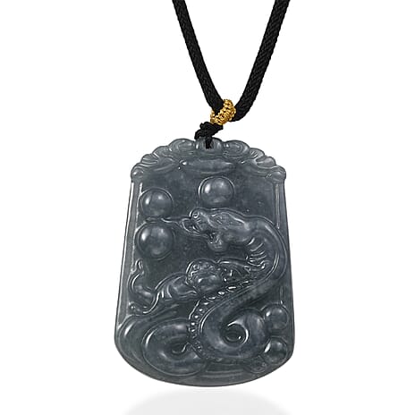 Natural Type A Jadeite Jade Stone Zodiac Snake Necklace with Cotton Thread (Size 26 Adjustable) 60.00 Ct.