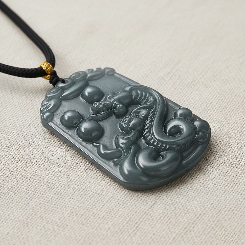 Natural Type A Jadeite Jade Stone Zodiac Snake Necklace with Cotton Thread (Size 26 Adjustable) 60.00 Ct.
