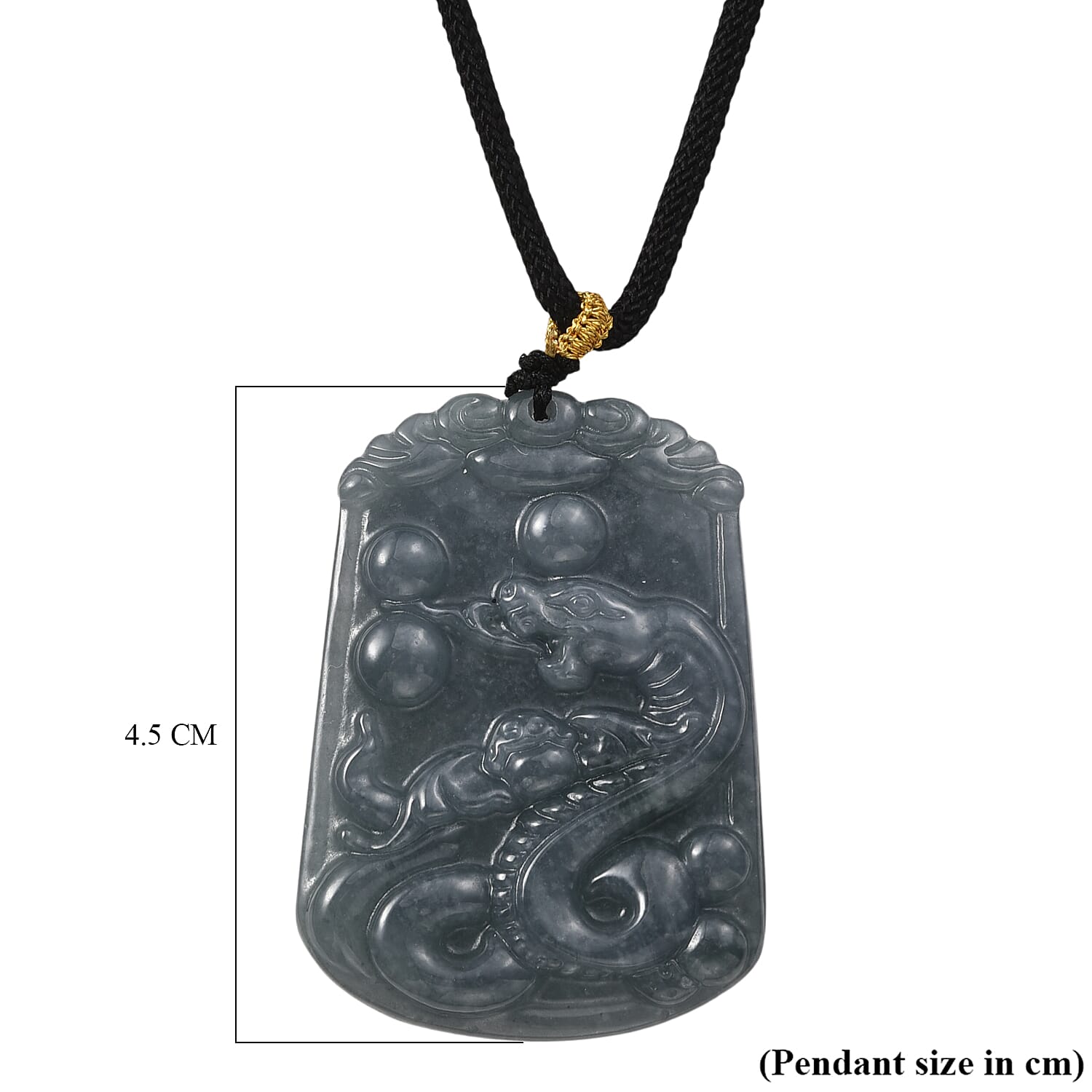 Natural Type A Jadeite Jade Stone Zodiac Snake Necklace with Cotton Thread (Size 26 Adjustable) 60.00 Ct.