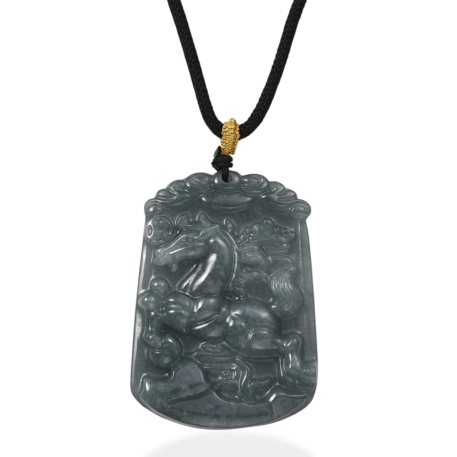 Natural Type A Jadeite Zodiac Horse Necklace Cotton Thread (Size 26 Adjustable) 60.00 Ct.