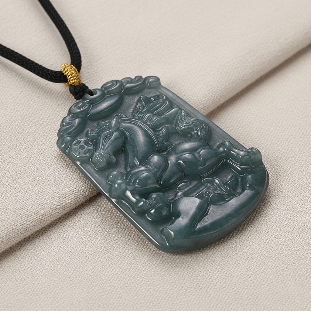 Natural Type A Jadeite Zodiac Horse Necklace Cotton Thread (Size 26 Adjustable) 60.00 Ct.
