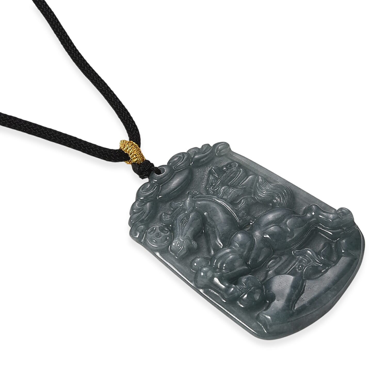 Natural Type A Jadeite Zodiac Horse Necklace Cotton Thread (Size 26 Adjustable) 60.00 Ct.