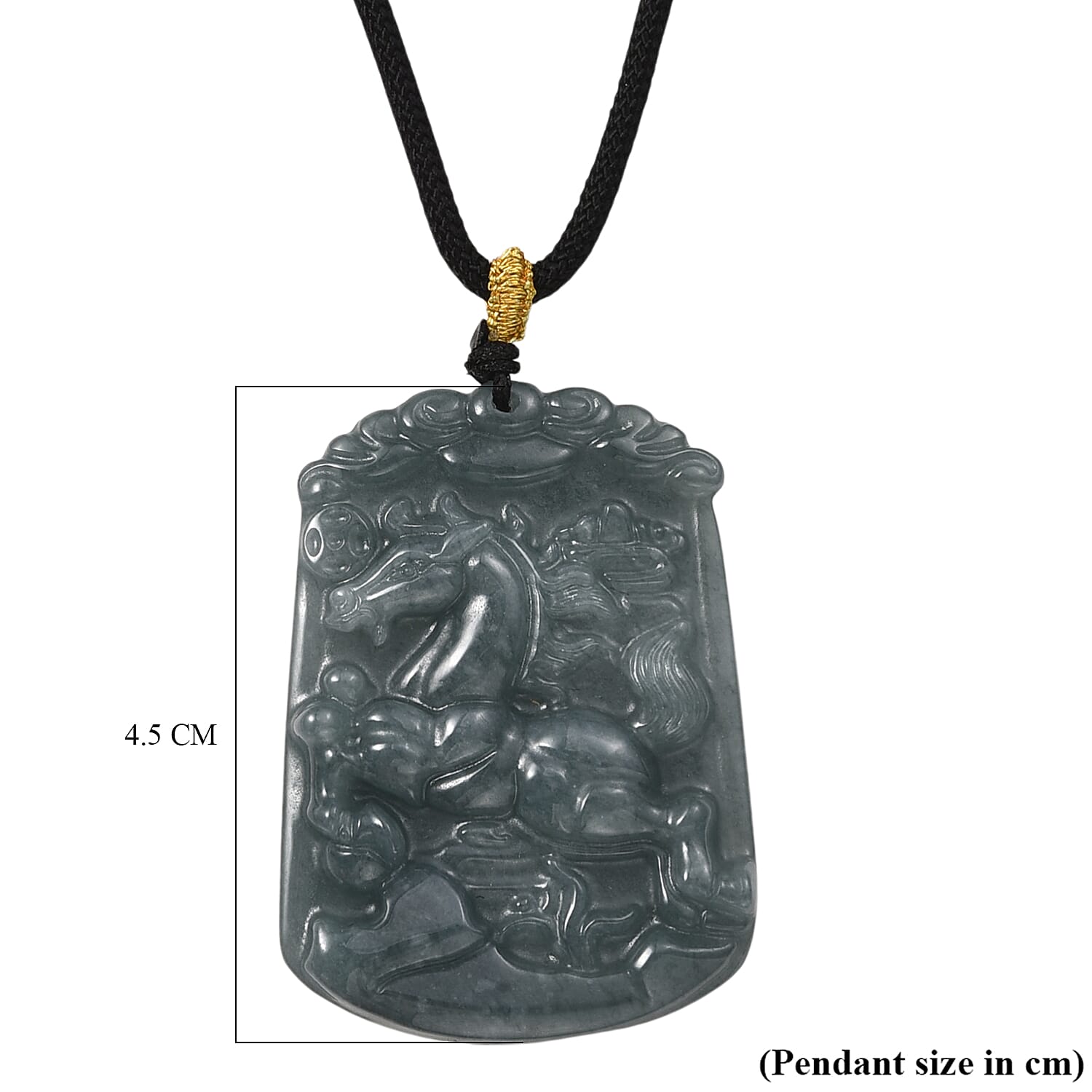 Natural Type A Jadeite Zodiac Horse Necklace Cotton Thread (Size 26 Adjustable) 60.00 Ct.