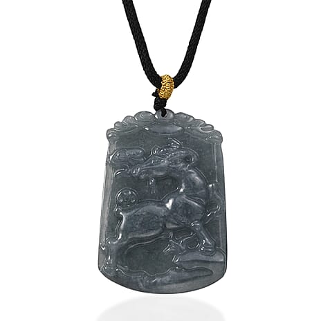 Natural Type A Jadeite Jade Stone Zodiac Goat Necklace with Cotton Thread (Size 26 Adjustable) 60.00 Ct.