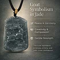 Natural Type A Jadeite Jade Stone Zodiac Goat Necklace with Cotton Thread (Size 26 Adjustable) 60.00 Ct.