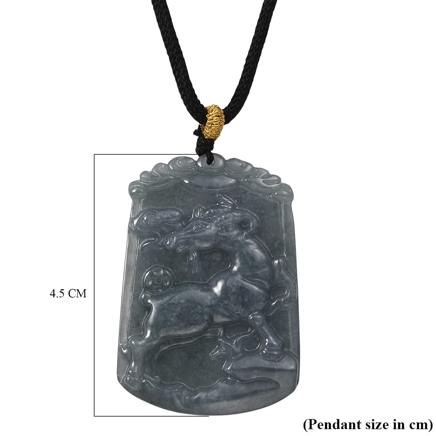 Natural Type A Jadeite Jade Stone Zodiac Goat Necklace with Cotton Thread (Size 26 Adjustable) 60.00 Ct.
