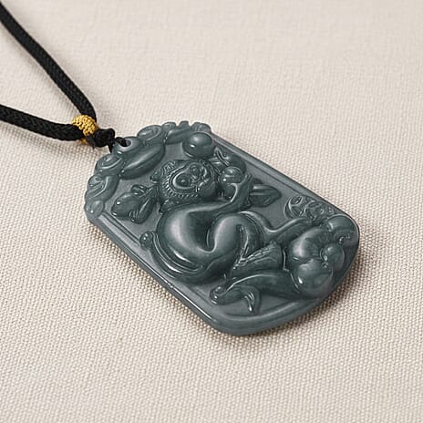 Natural Type A Jadeite Jade Stone Zodiac Monkey Necklace with Cotton Thread (Size 26 Adjustable) 60.00 Ct.