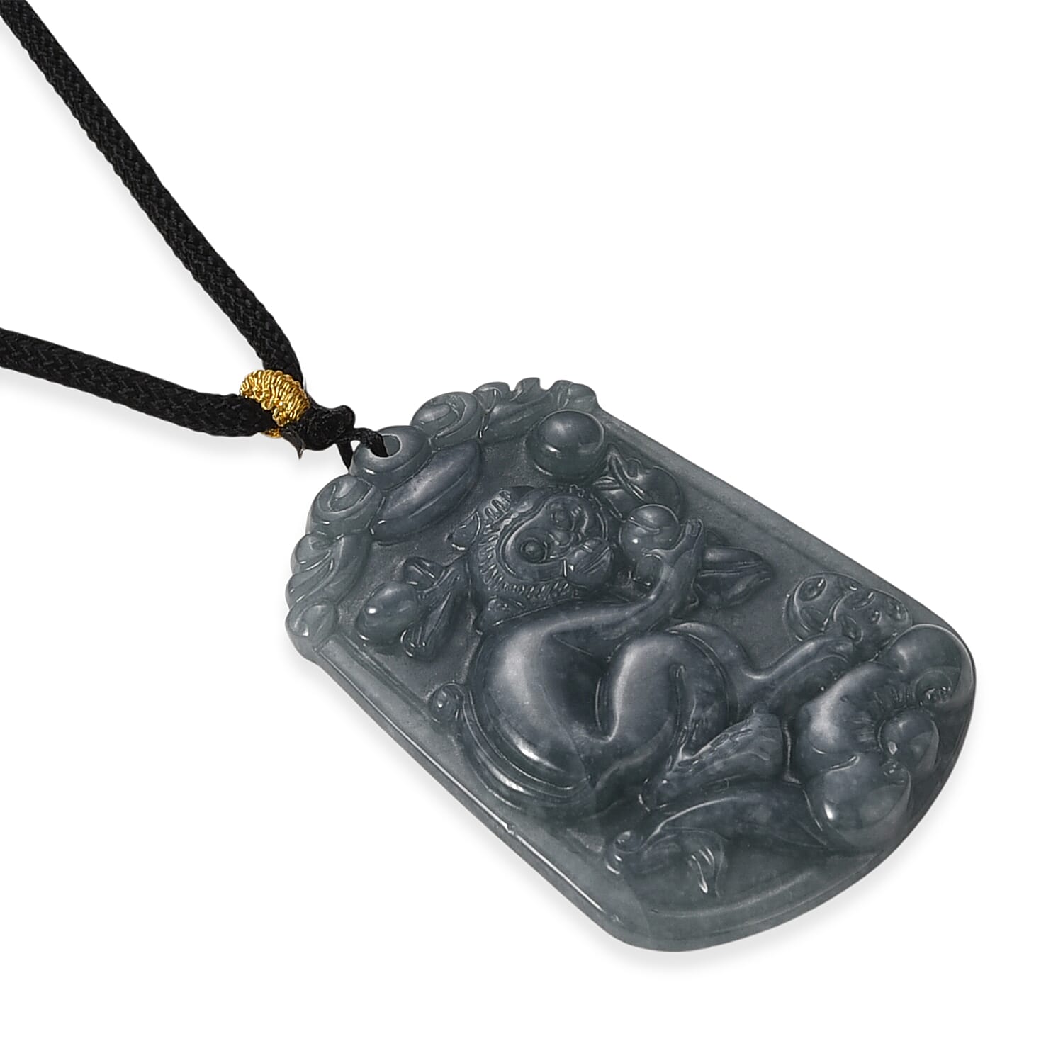 Natural Type A Jadeite Jade Stone Zodiac Monkey Necklace with Cotton Thread (Size 26 Adjustable) 60.00 Ct.