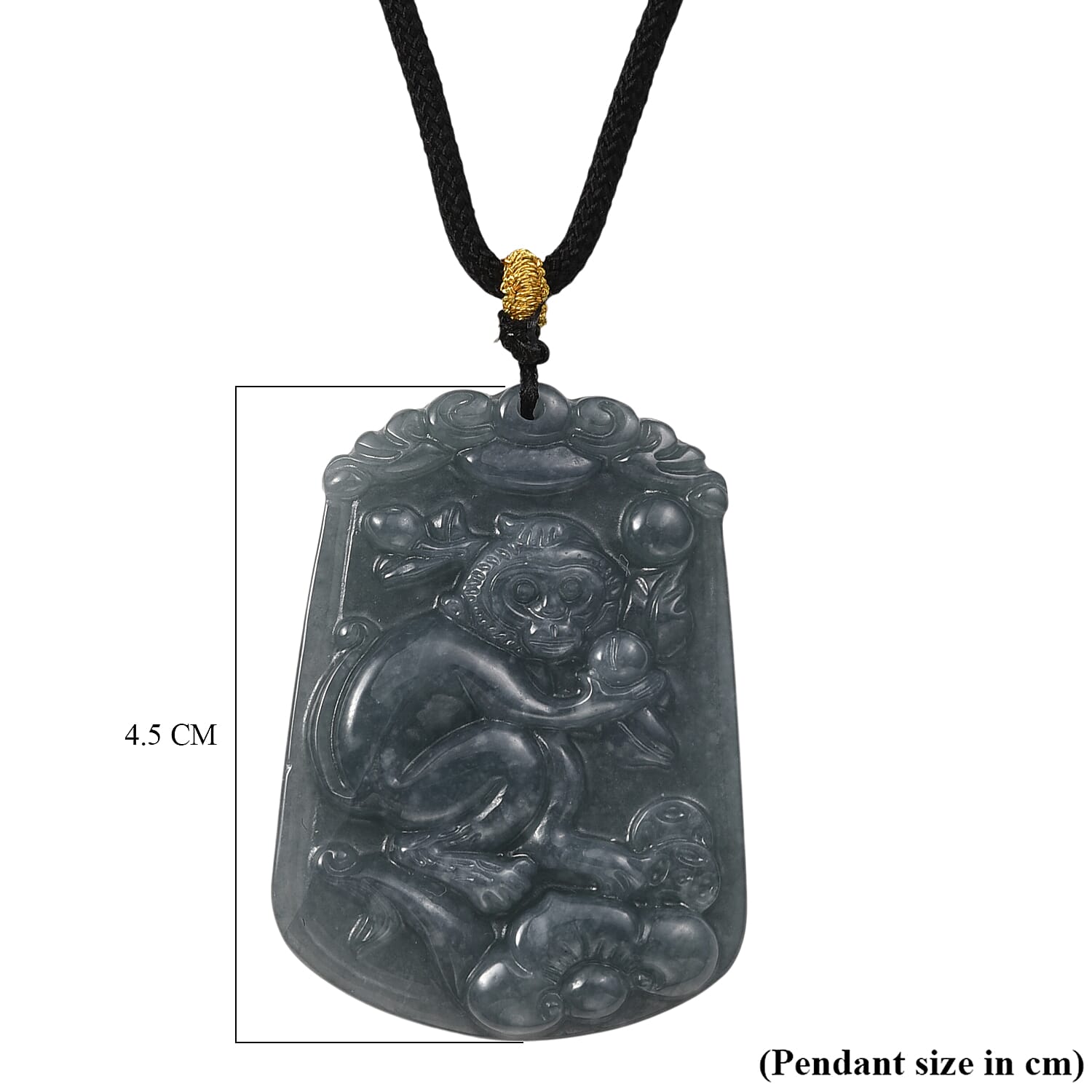 Natural Type A Jadeite Jade Stone Zodiac Monkey Necklace with Cotton Thread (Size 26 Adjustable) 60.00 Ct.