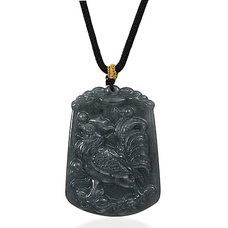 Natural Type A Jadeite Jade Stone Zodiac Rooster Necklace with Cotton Thread (Size 26 Adjustable) 60.00 Ct.