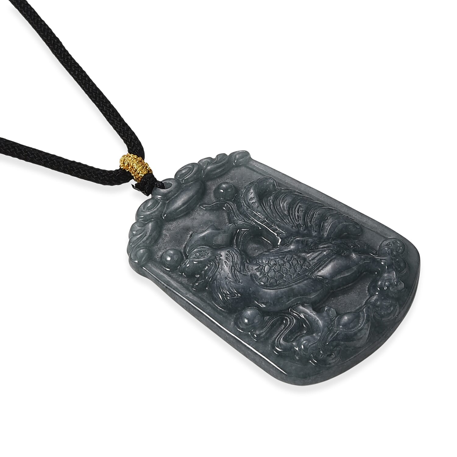 Natural Type A Jadeite Jade Stone Zodiac Rooster Necklace with Cotton Thread (Size 26 Adjustable) 60.00 Ct.