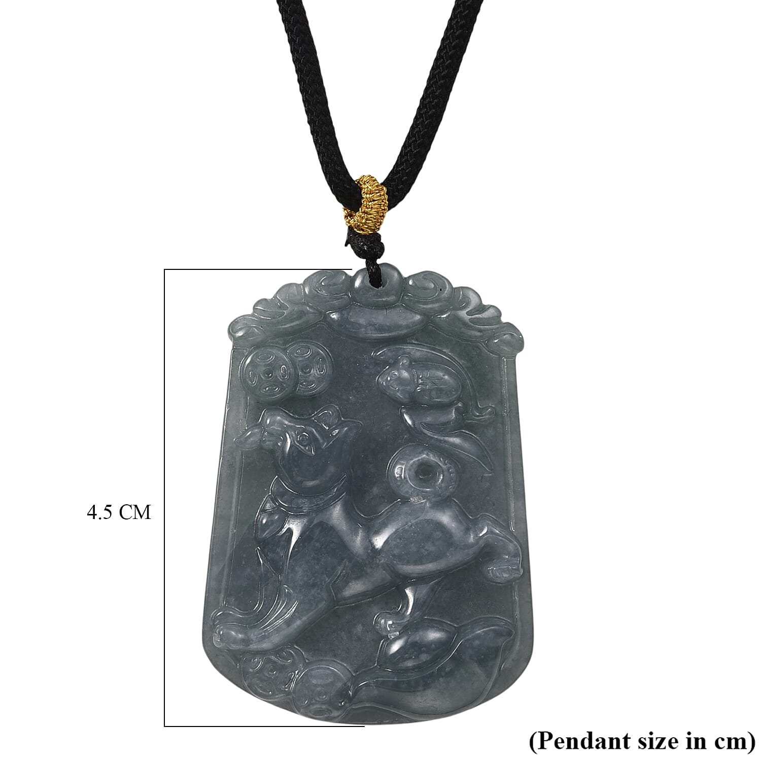 Natural Type A Jadeite Jade Stone Zodiac Dog Necklace with Cotton thread (Size 26 Adjustable) 60.00 Ct.