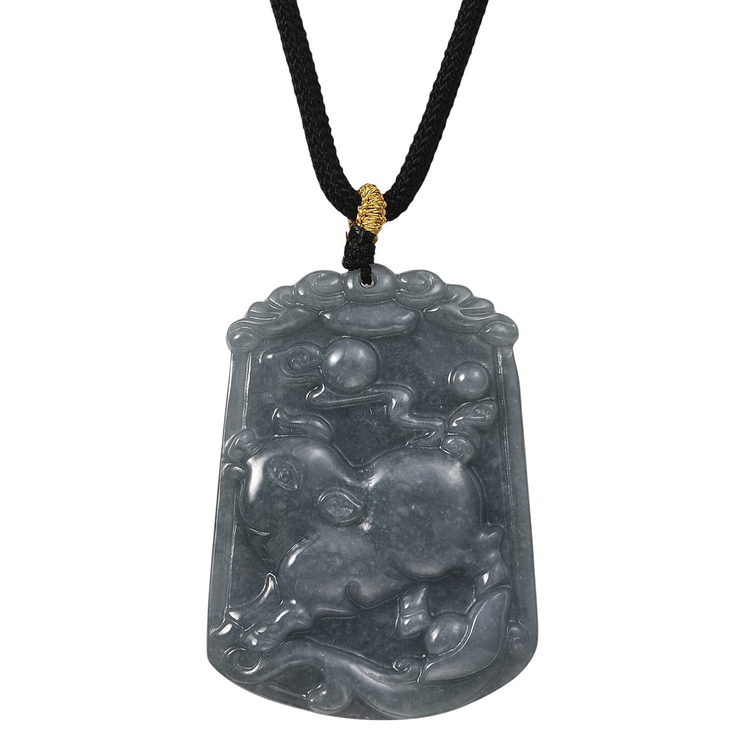 Natural Type A Jadeite Jade Stone Zodiac Pig Necklace with Cotton Thread (Size 26 Adjustable) 60.00 Ct.