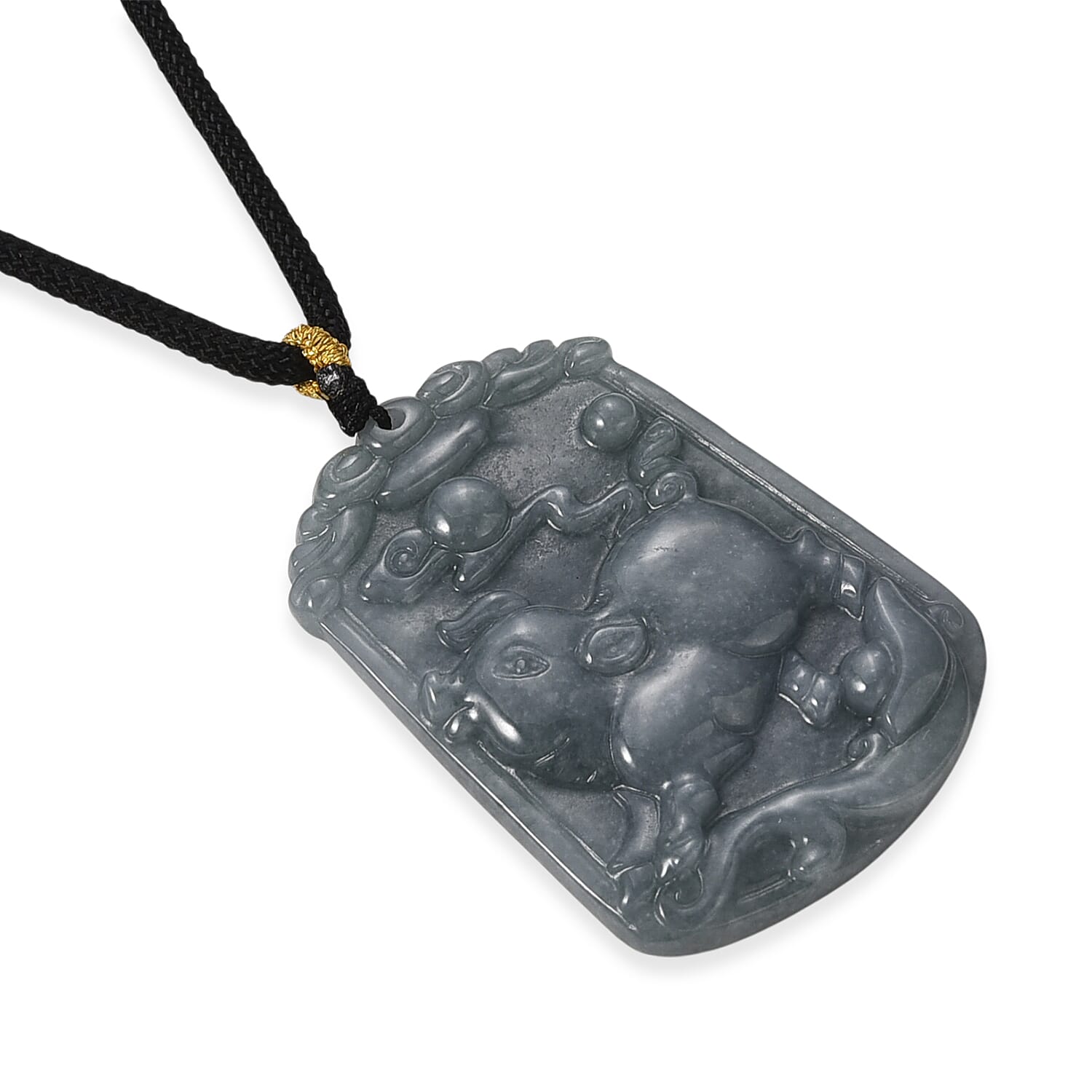 Natural Type A Jadeite Jade Stone Zodiac Pig Necklace with Cotton Thread (Size 26 Adjustable) 60.00 Ct.