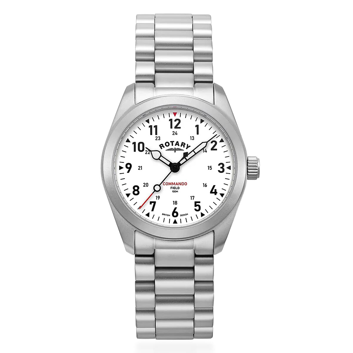 ROTARY Commando Field Quartz Movt. 10ATM White Dial Mens Watch with Stainless Steel Strap