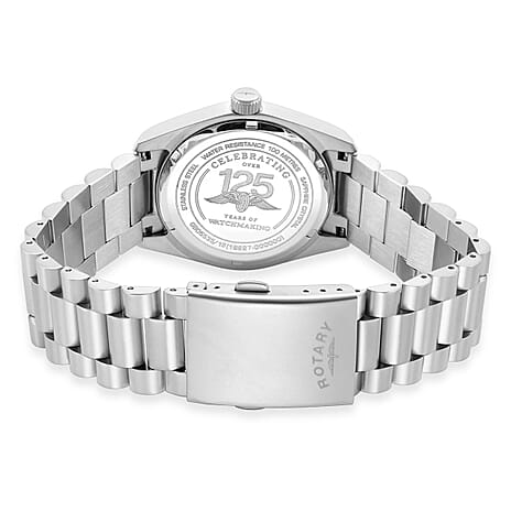 PRE BLACK FRIDAY DEAL - ROTARY Commando Field Quartz 10ATM WR Black Dial - Silver Case Gents Watch with Silver Stainless Steel Strap