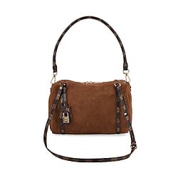 Designer Inspired Genuine Leather Crossbody Bag - Brown