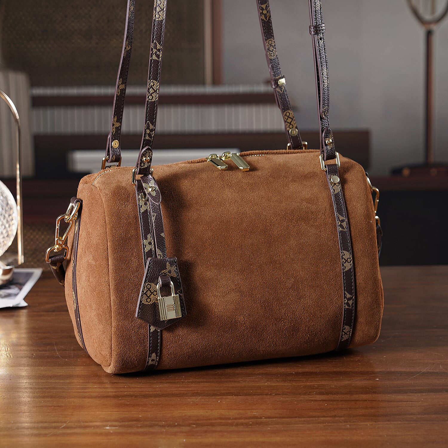 Designer Inspired Genuine Leather Crossbody Bag - Brown