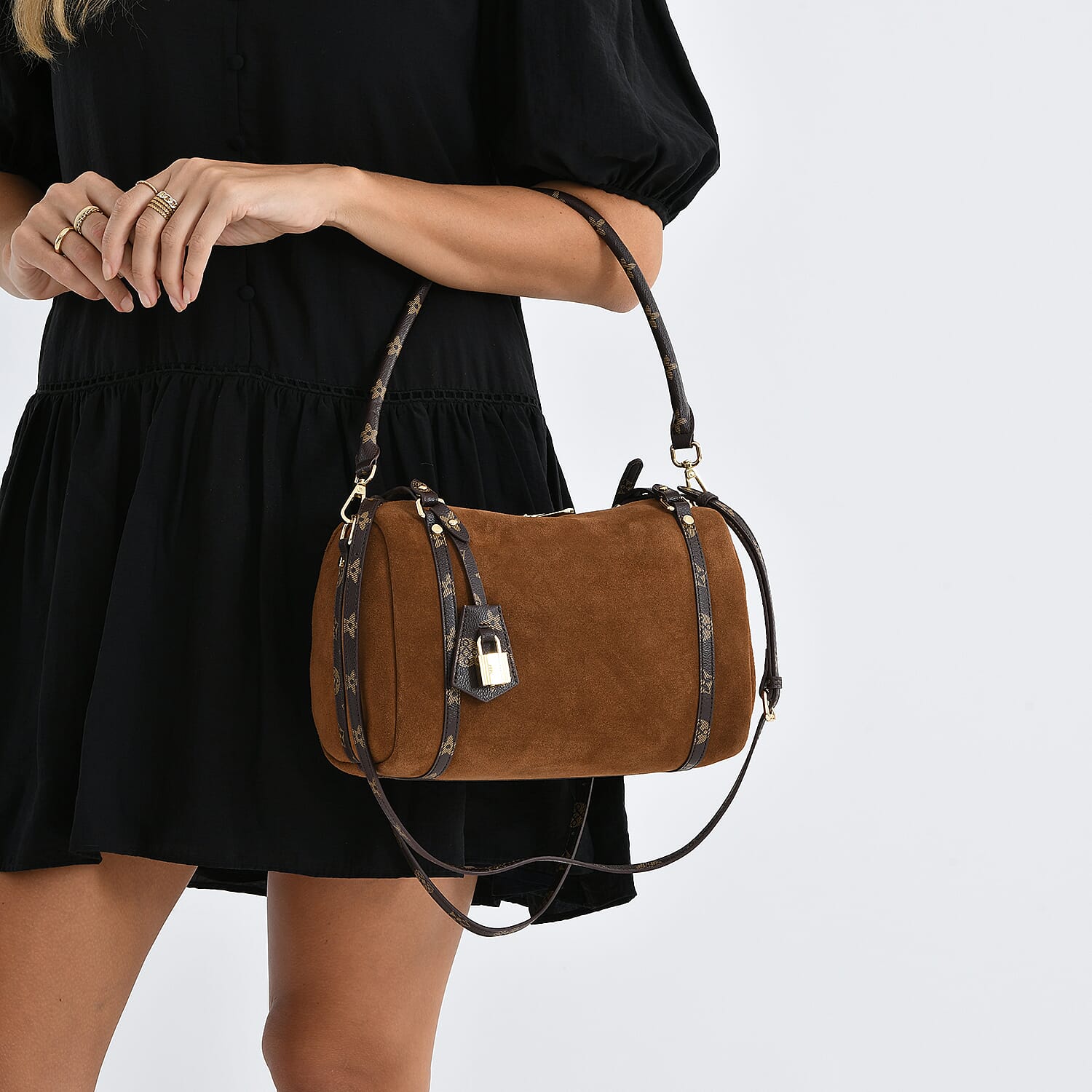 Designer Inspired Genuine Leather Crossbody Bag - Brown