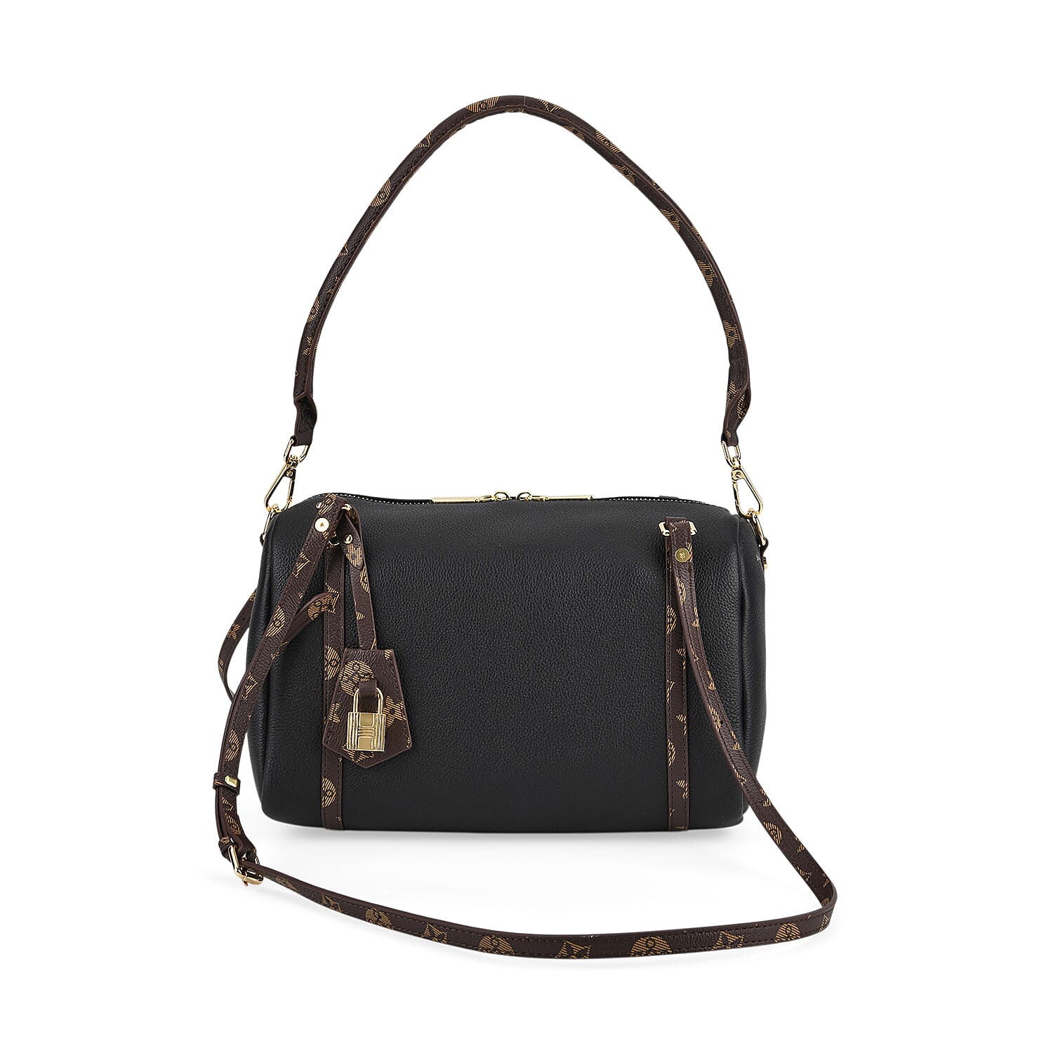 Designer Inspired Genuine Leather Crossbody Bag - Black