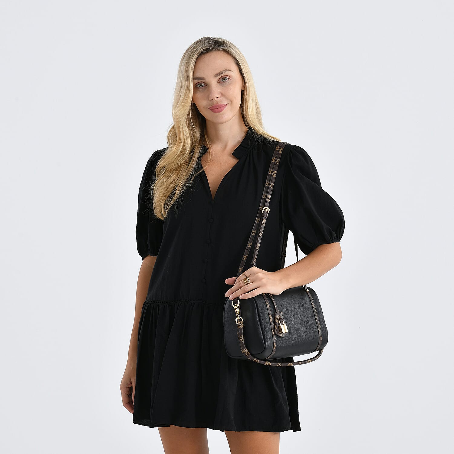 Designer Inspired Genuine Leather Crossbody Bag - Black