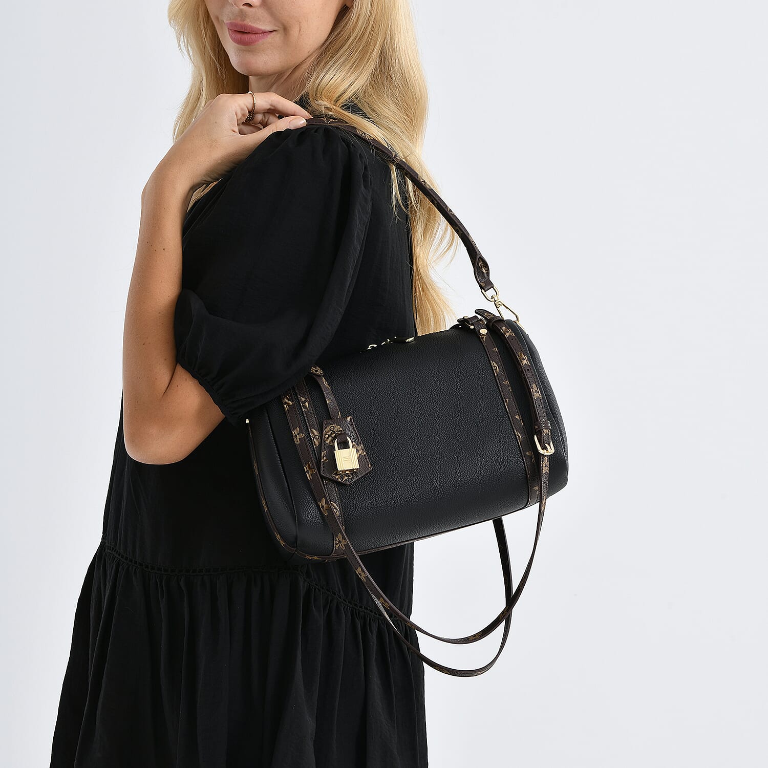 Designer Inspired Genuine Leather Crossbody Bag - Black