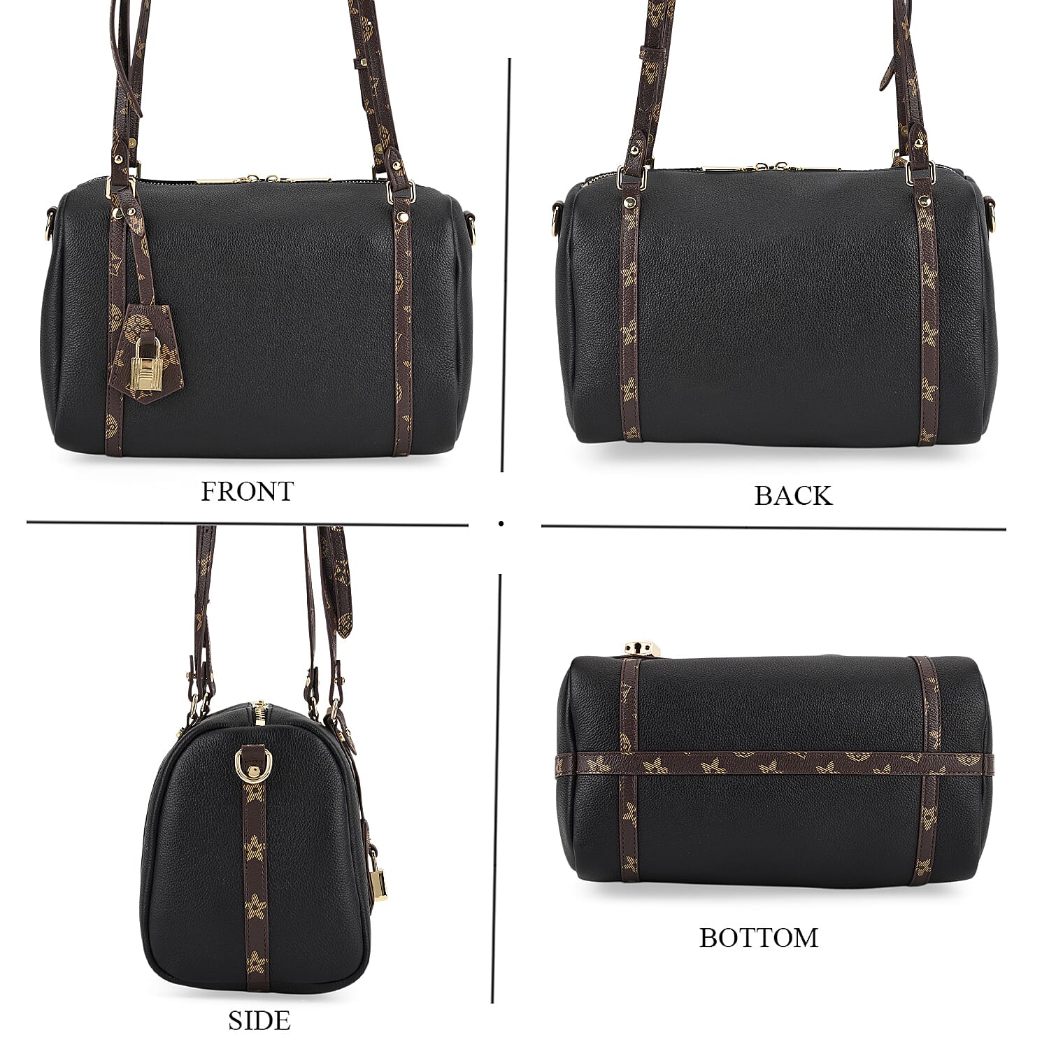 Designer Inspired Genuine Leather Crossbody Bag - Black