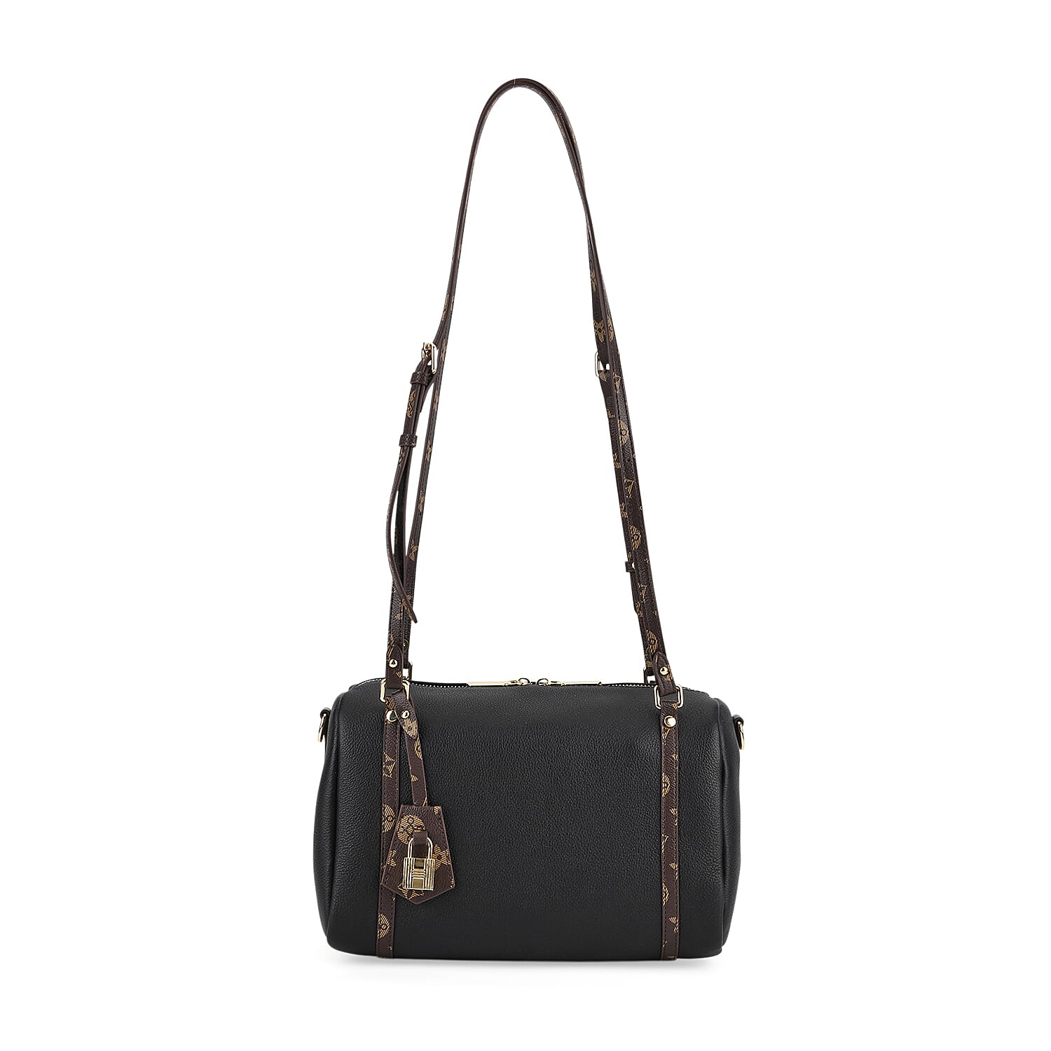 Designer Inspired Genuine Leather Crossbody Bag - Black