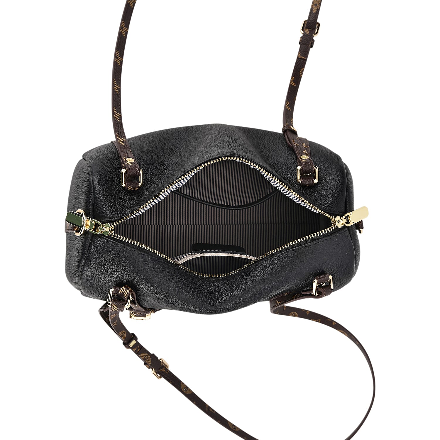 Designer Inspired Genuine Leather Crossbody Bag - Black