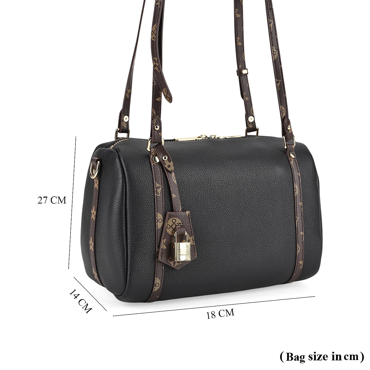 Designer Inspired Genuine Leather Crossbody Bag - Black