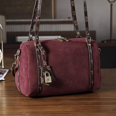 Designer Inspired Genuine Leather Crossbody Bag - Burgundy