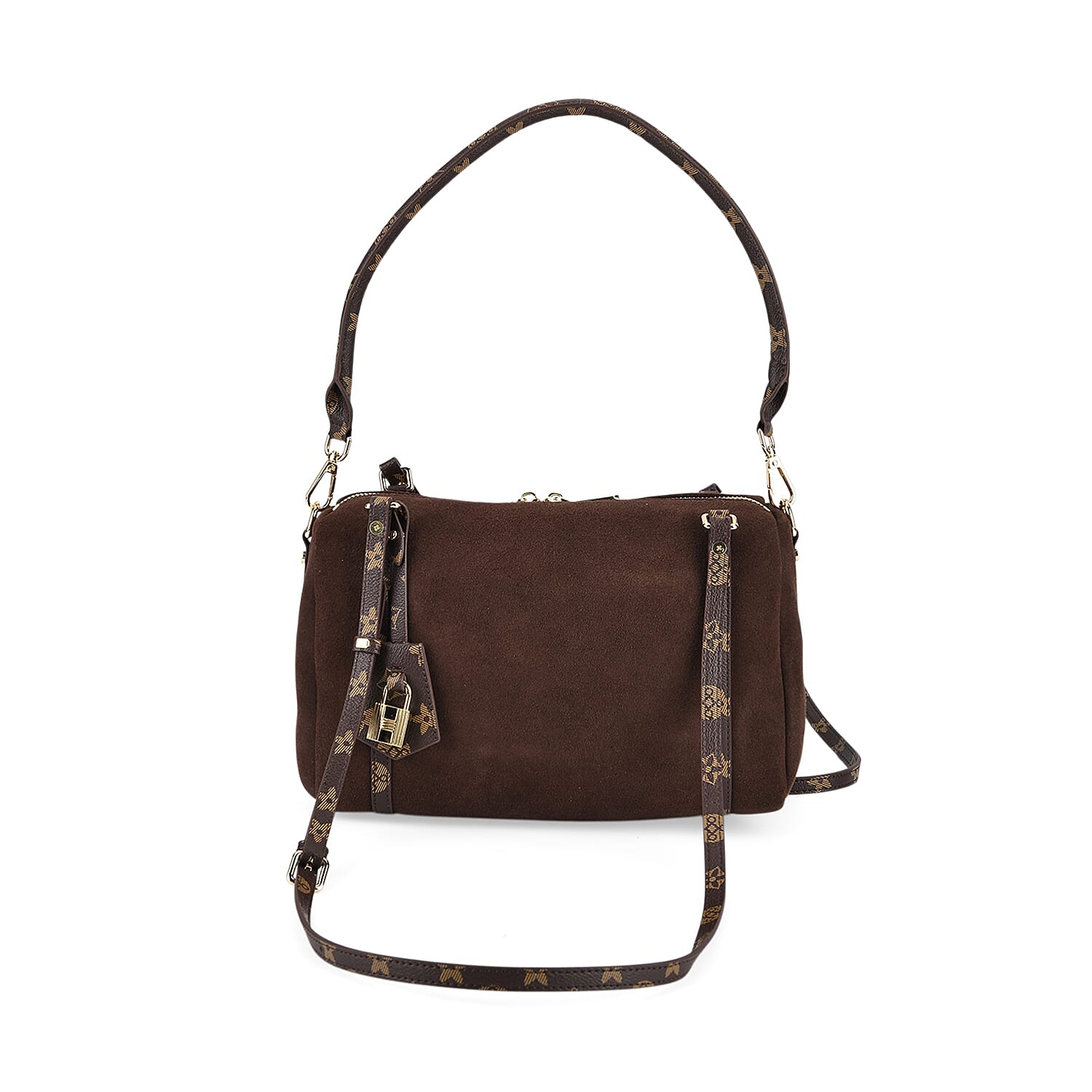 Designer Inspired Genuine Leather Crossbody Bag - Coffee