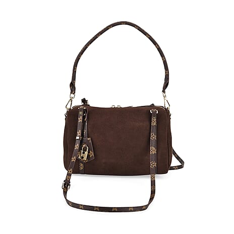 Designer Inspired Genuine Leather Crossbody Bag - Coffee