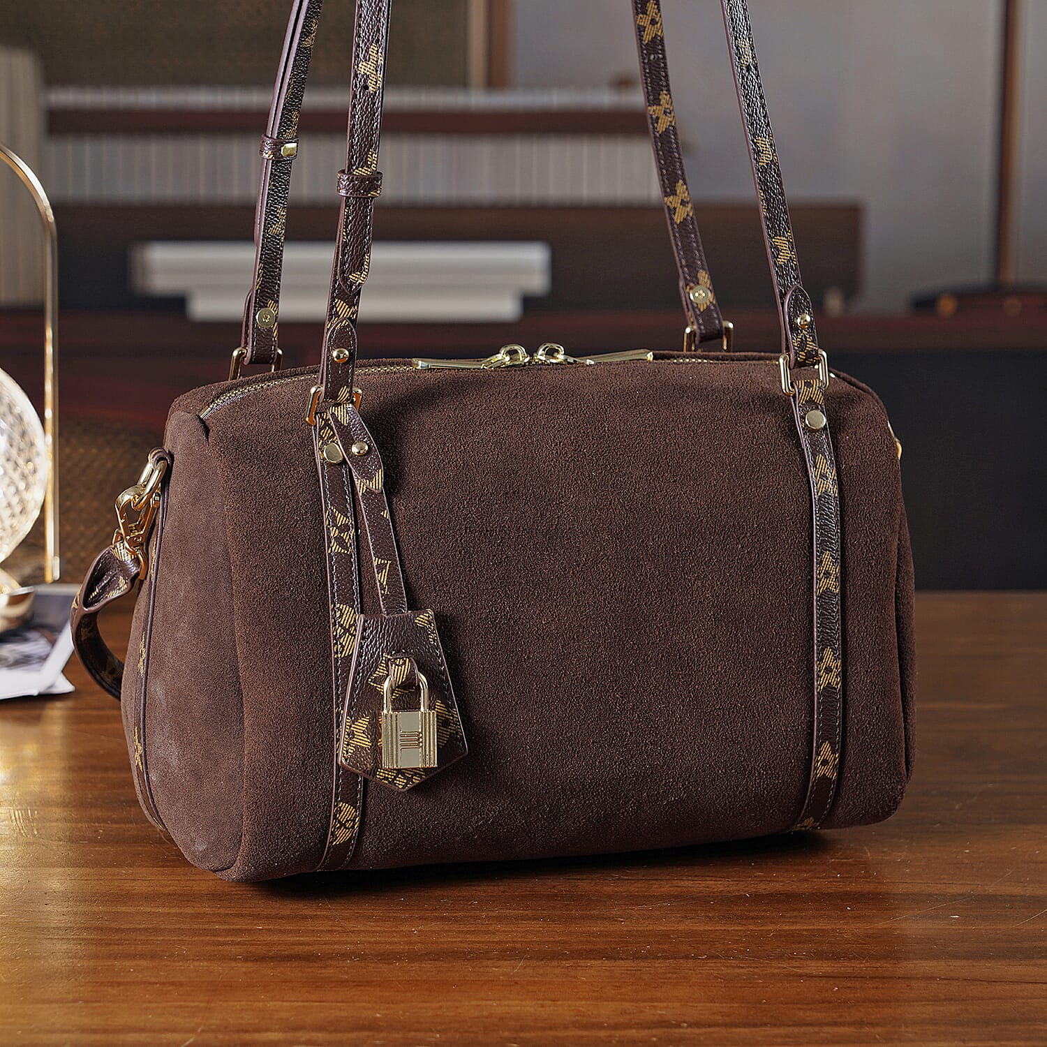 Designer Inspired Genuine Leather Crossbody Bag - Coffee