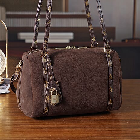 Designer Inspired Genuine Leather Crossbody Bag - Coffee