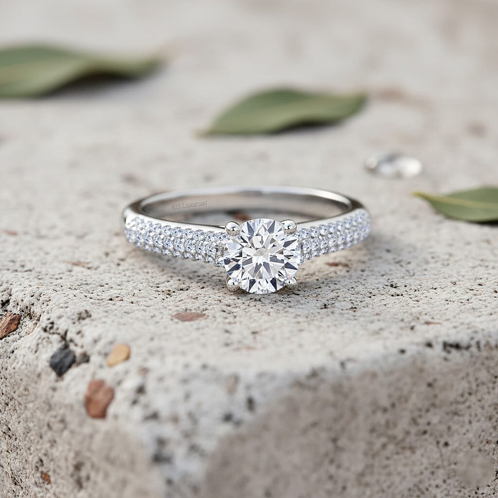 Luxuriant Lab Grown Diamond (SI-GH) Ring in Rhodium Overlay Sterling Silver 1.00 Ct.