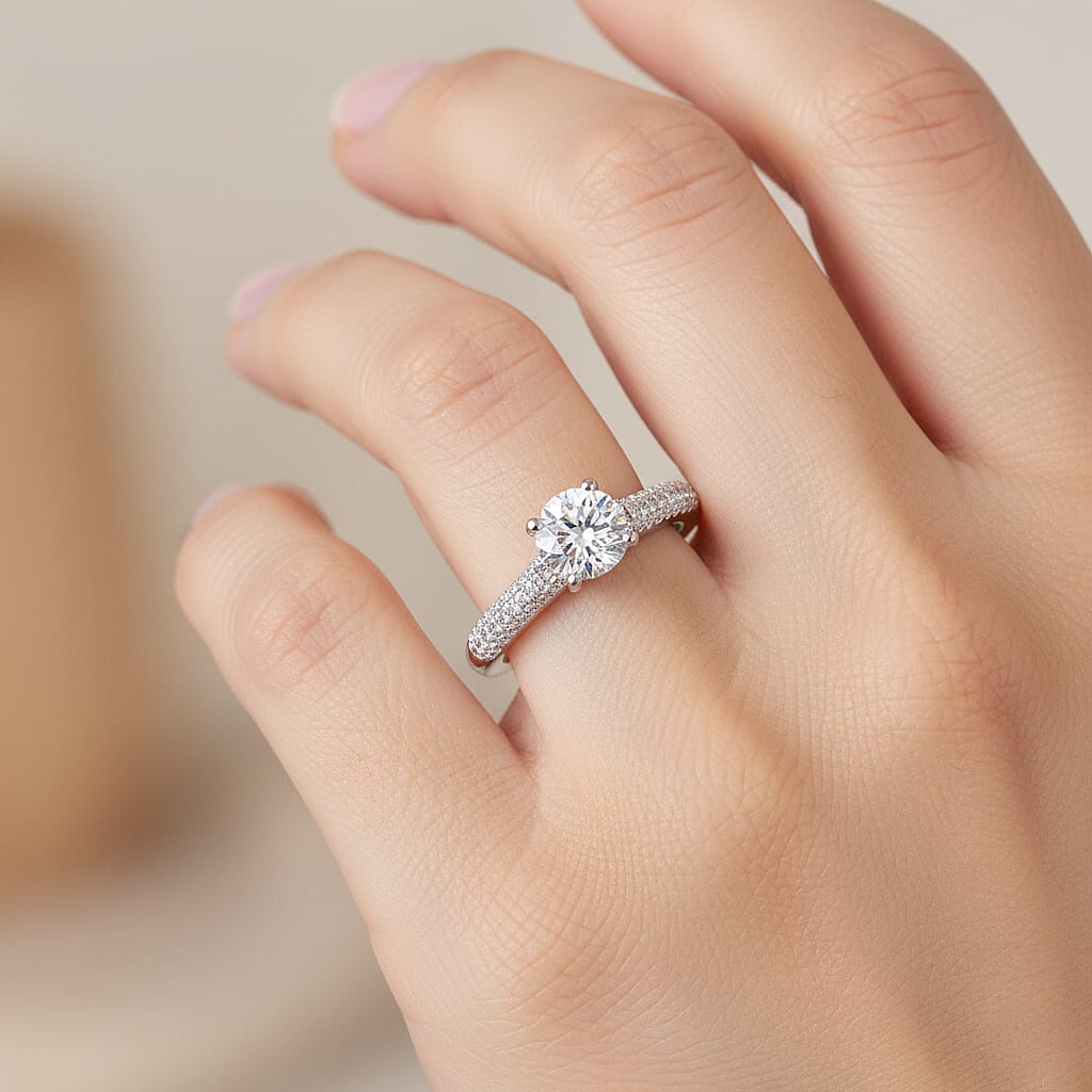 Luxuriant Lab Grown Diamond (SI-GH) Ring in Rhodium Overlay Sterling Silver 1.00 Ct.