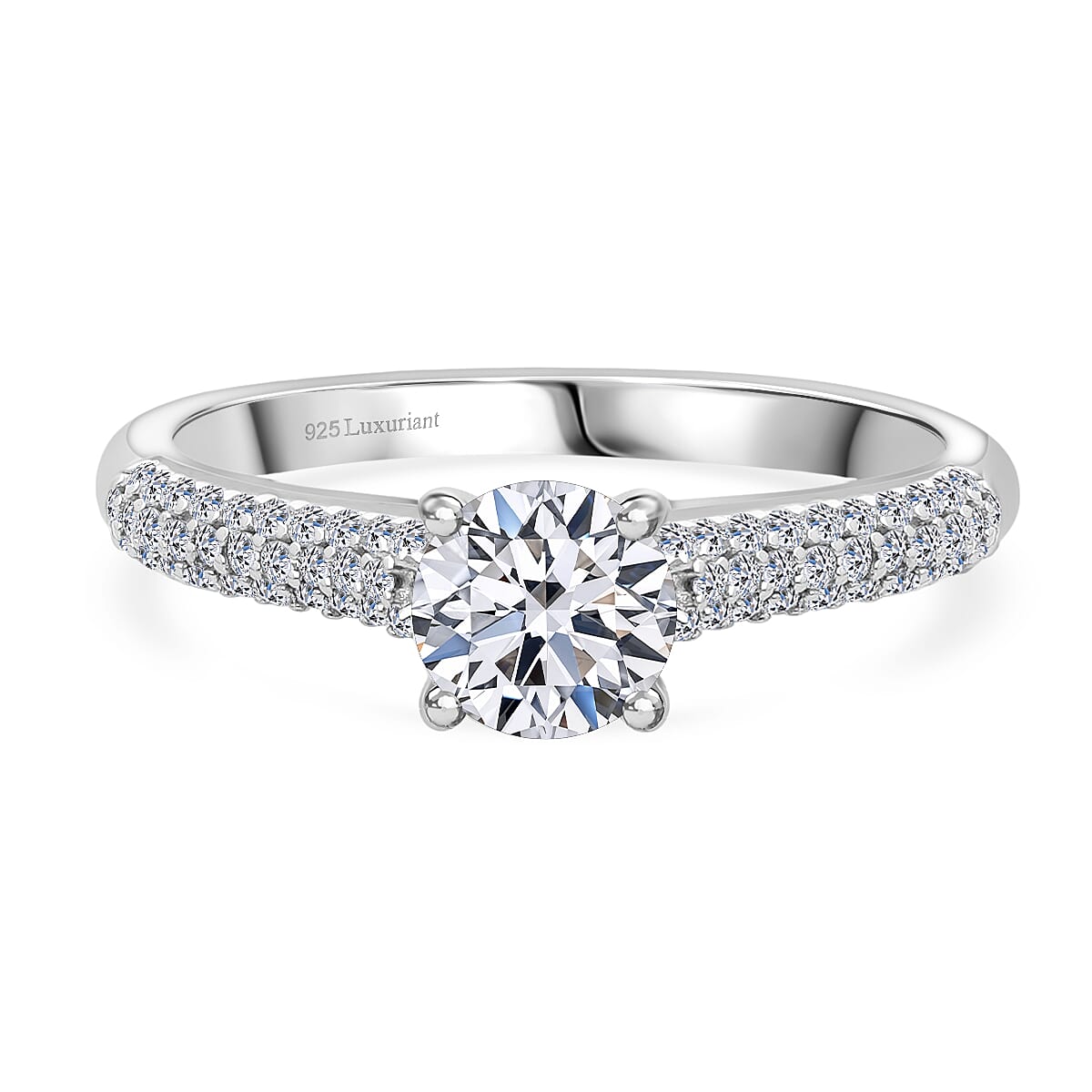 LUXURIANT 1 Ct. Lab Grown Diamond Solitaire Ring in Rhodium Overlay Sterling Silver