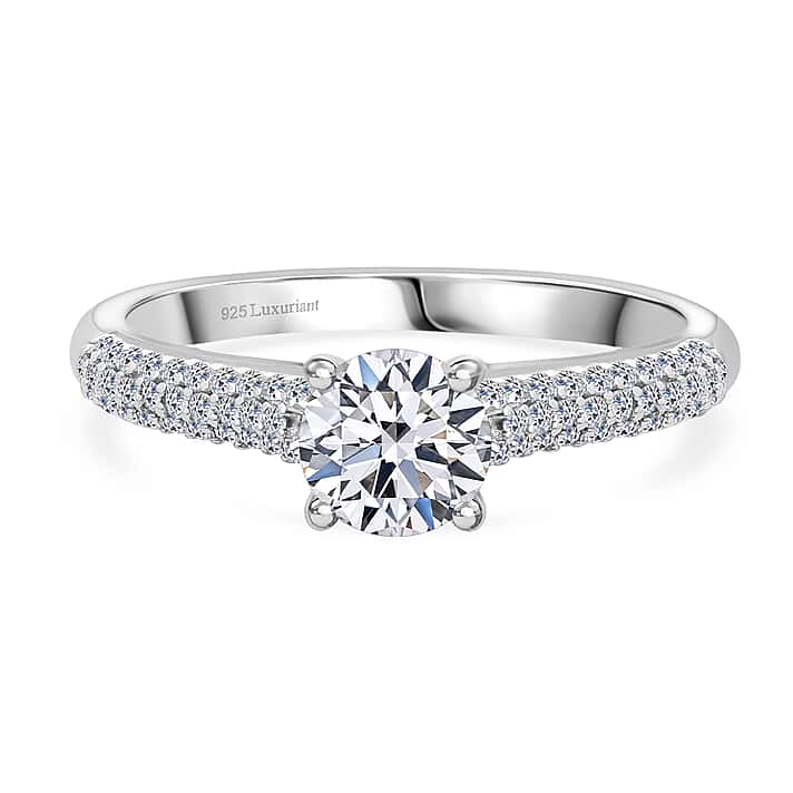 LUXURIANT 1 Ct. Lab Grown Diamond Solitaire Ring in Rhodium Overlay Sterling Silver