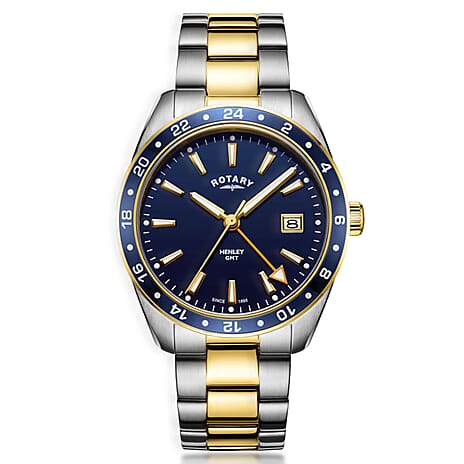 EPITOME OF LUXURY  - ROTARY Henley Quartz Movt. 10ATM Blue Dial Mens Watch with Two-Tone Stainless Steel Strap