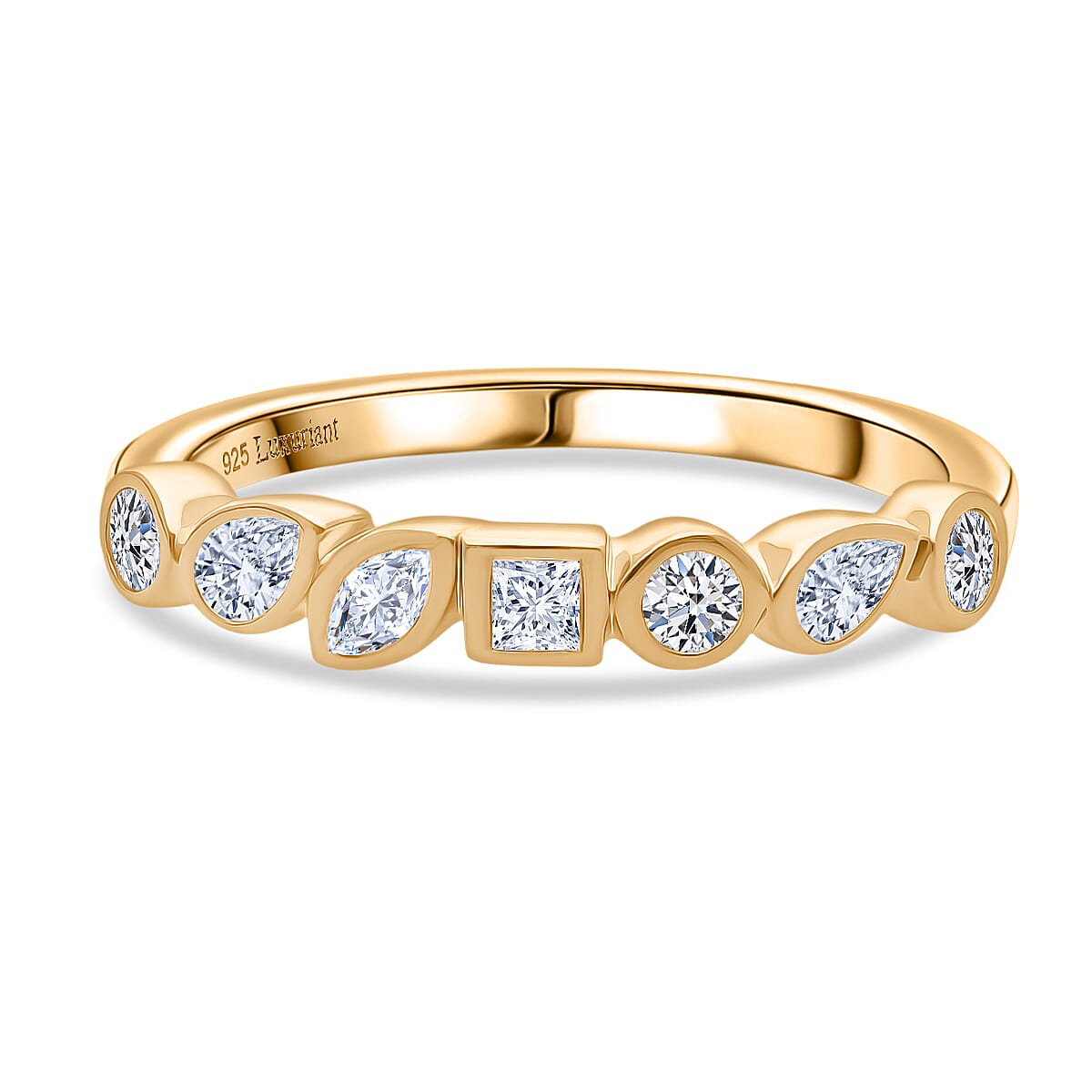 LUXURIANT Lab Grown Diamond 7-Stone Ring in 18K Vermeil Yellow Gold Plated Sterling Silver (SI-GH)